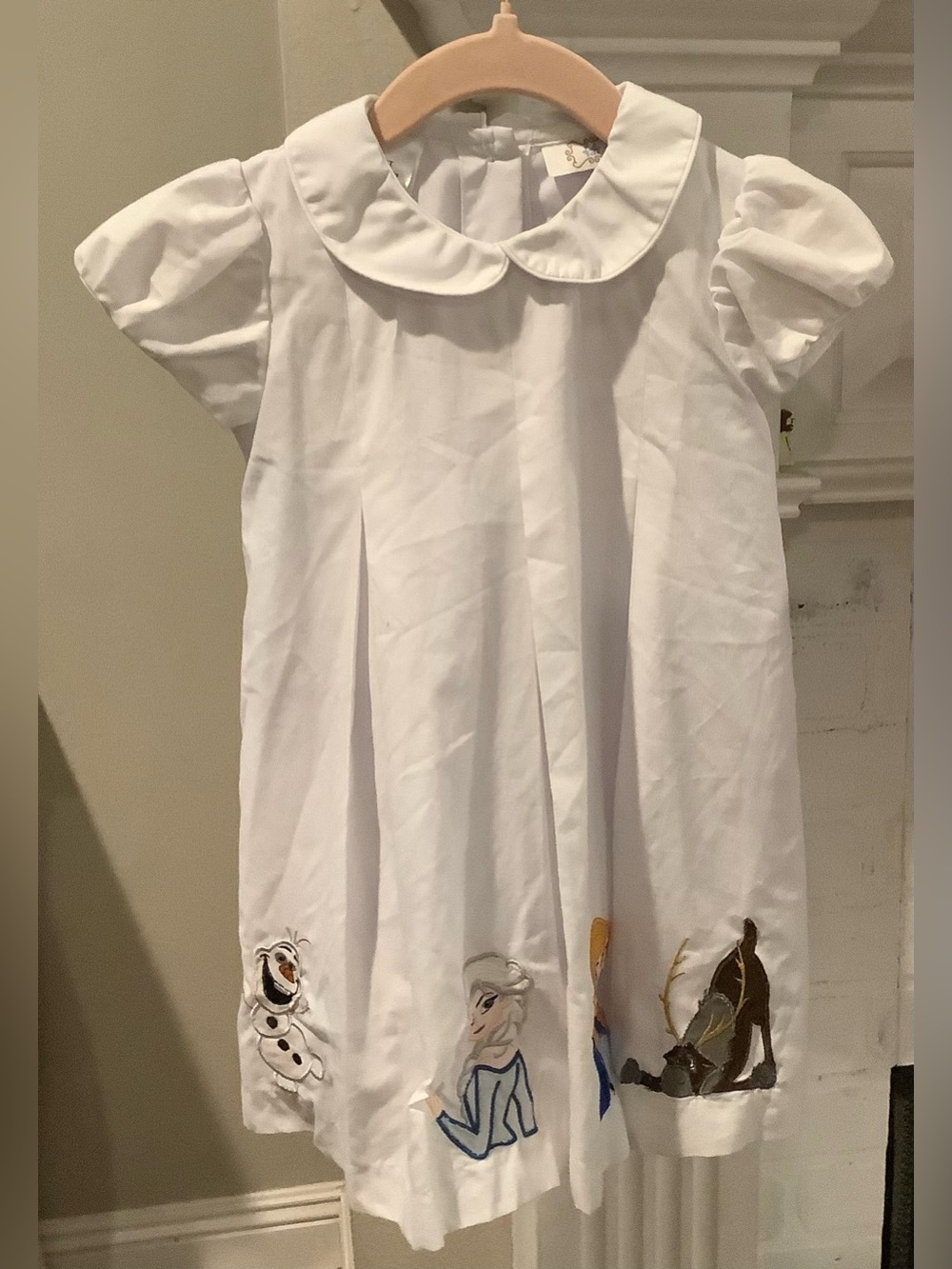 Girls Frozen White Dress with Peter Pan Collar, Elsa Anna, Disney